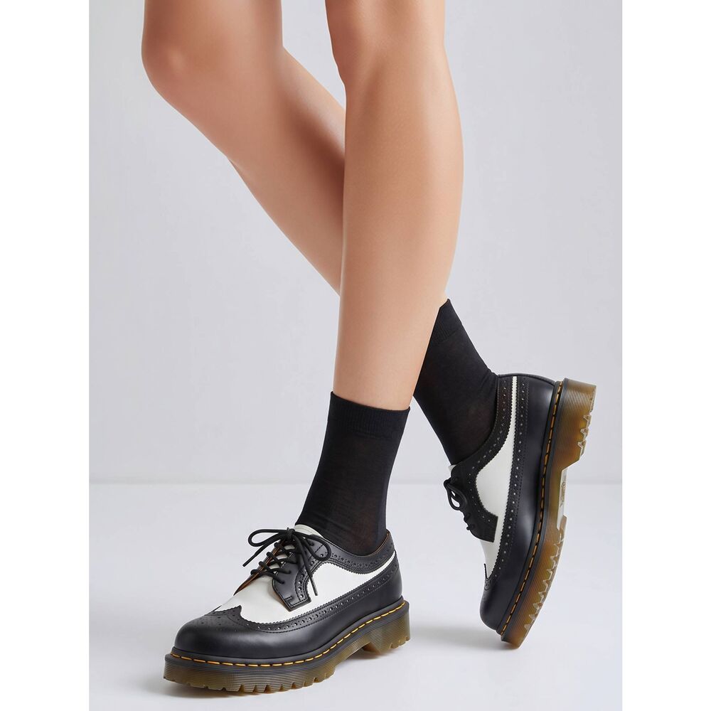 ☔️🩵NIB Dr. Martens 3989 Black & White Bex Smooth Leather Brogue Oxfords Size 8